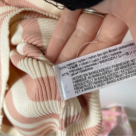 Zara Striped  Knit Tube Skinny Strap Midi Dress Nude Peach Pink Size Medium - Picture 8 of 8